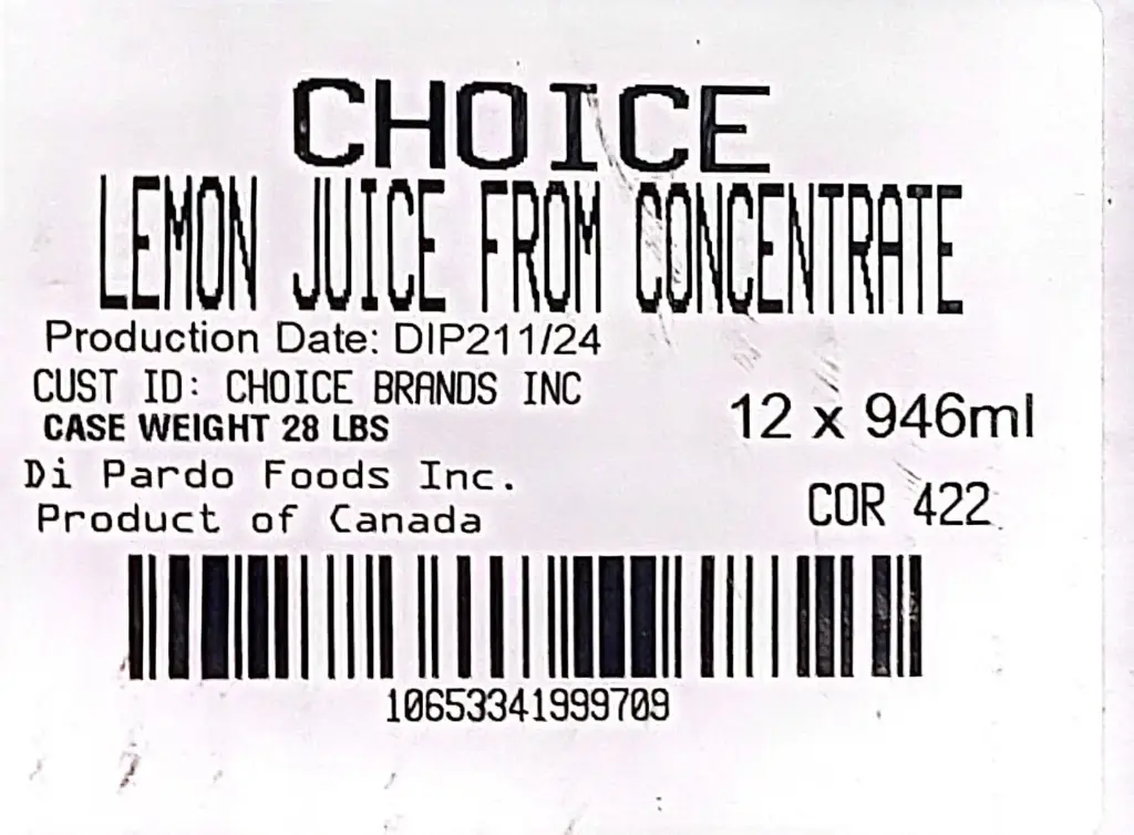 Lemon Juice From Concentrate-12x946Ml