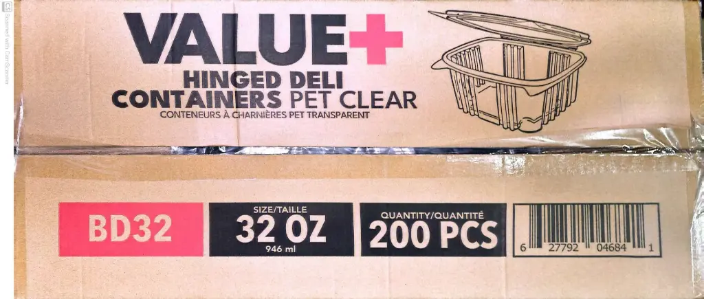 32oz Clear Hinged Deli Container - 200 pcs - Case
