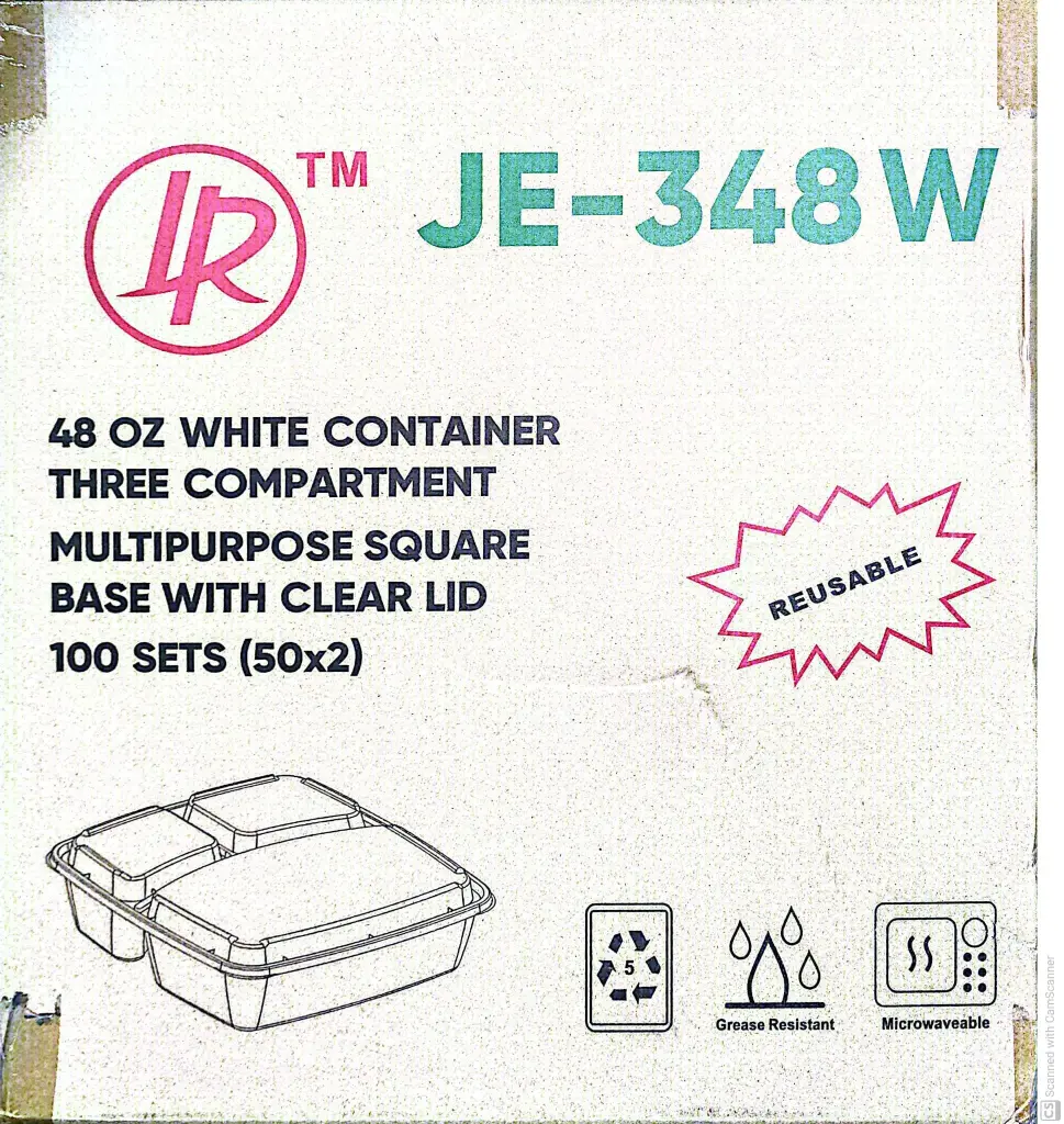 IR-JE-348W-48oz White Container Three Compartment-1x100