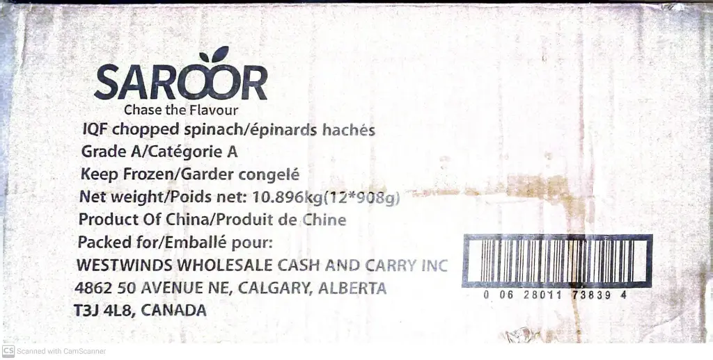 Saroor IQF Spinch-1x10.89 Kg