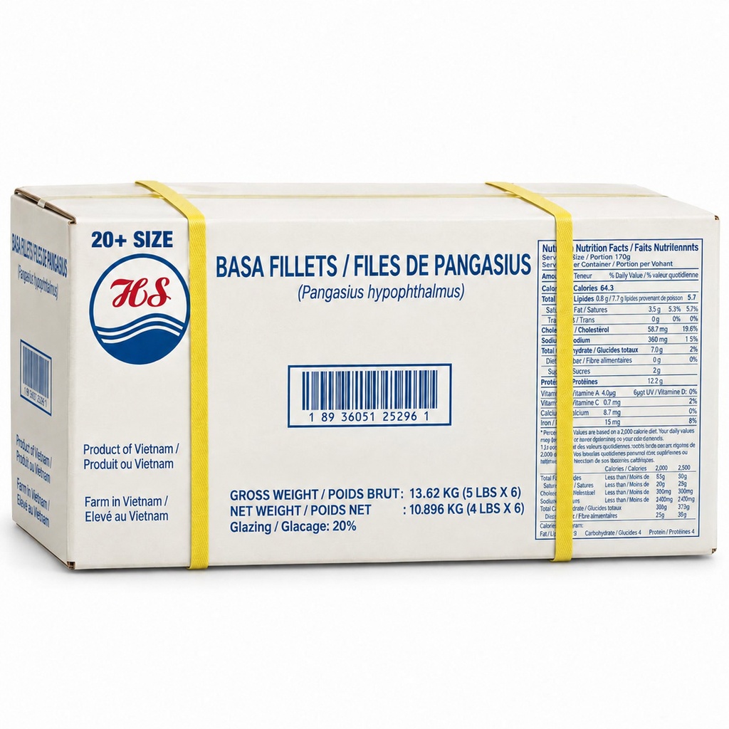 [SEAB001] TLS - Basa Fish Fillets - 20+UP - 30lb - Net 24lb