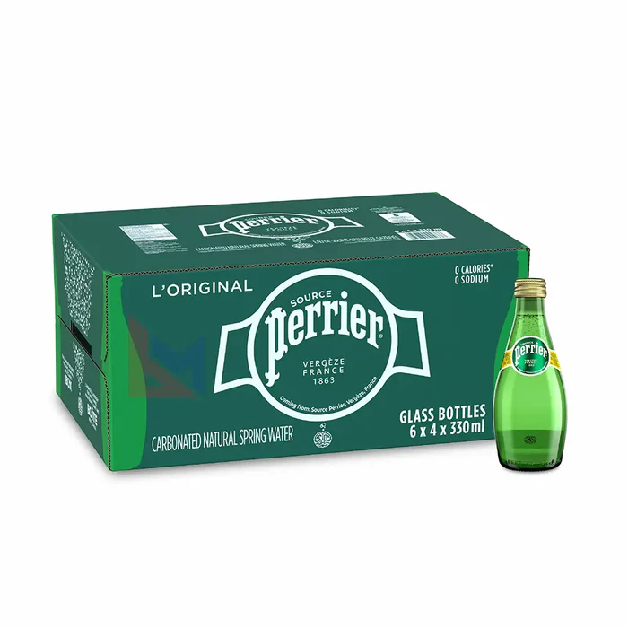 Perrier - Sparkling Carbonated Natural Spring Water - 24 x 330ml (Glass Bottles)