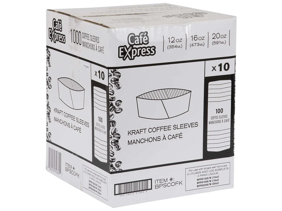 Cafe Express - Kraft Coffee Sleeves - 12oz-20oz -10x100 Pcs