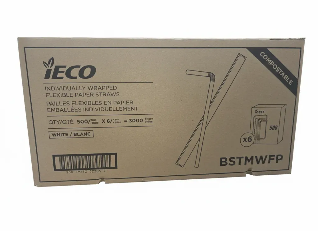 IECO Individually Wrapped Flexible Paper Straws Box 6×500PCS