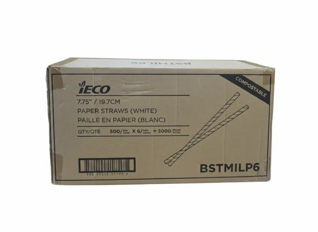 IECO
7.75"//19.CM Paper Straws Box 500x6  (White)