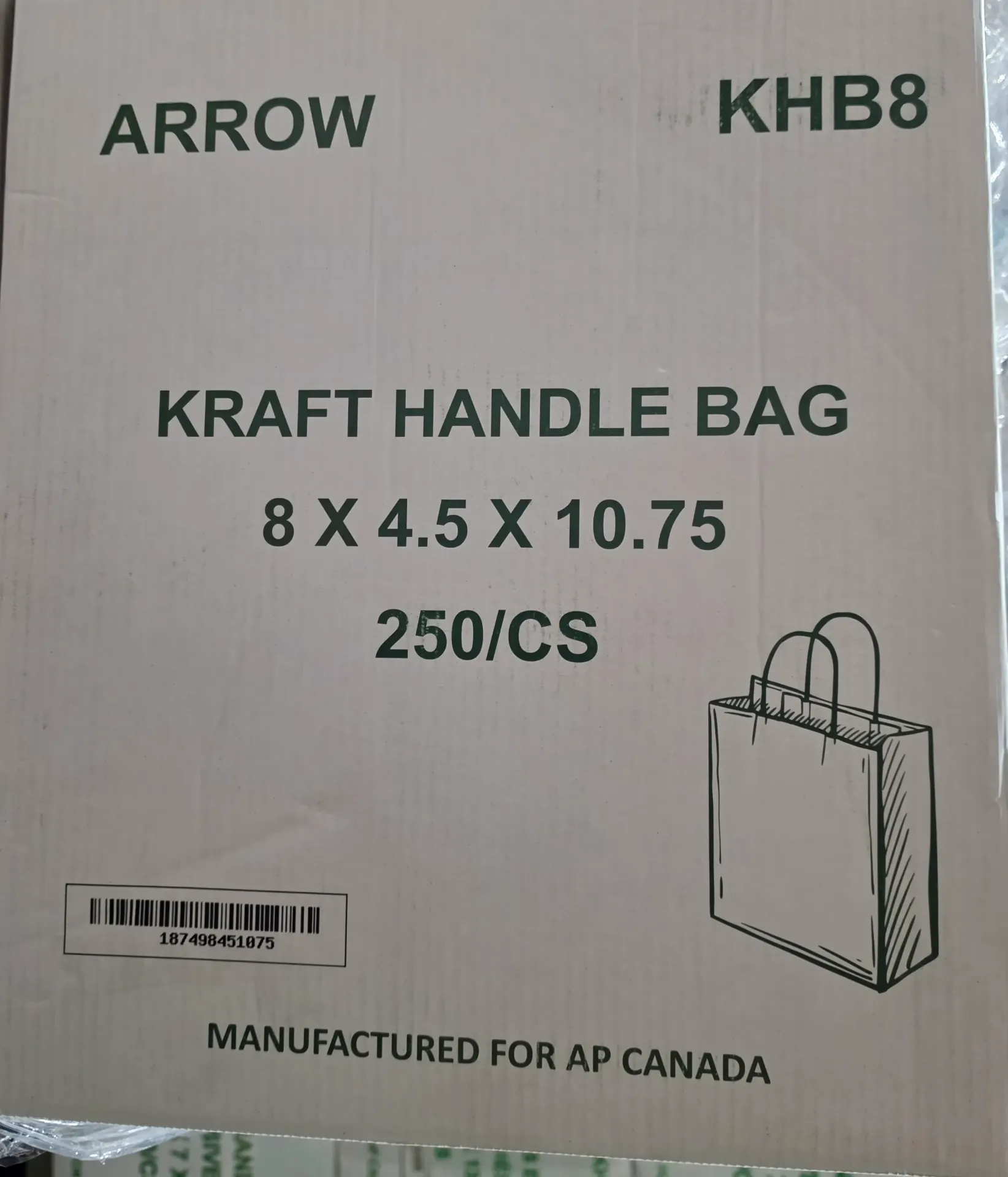 Arrow Kraft Bags with Handle - 8.5X4.5X10.75- 250CT