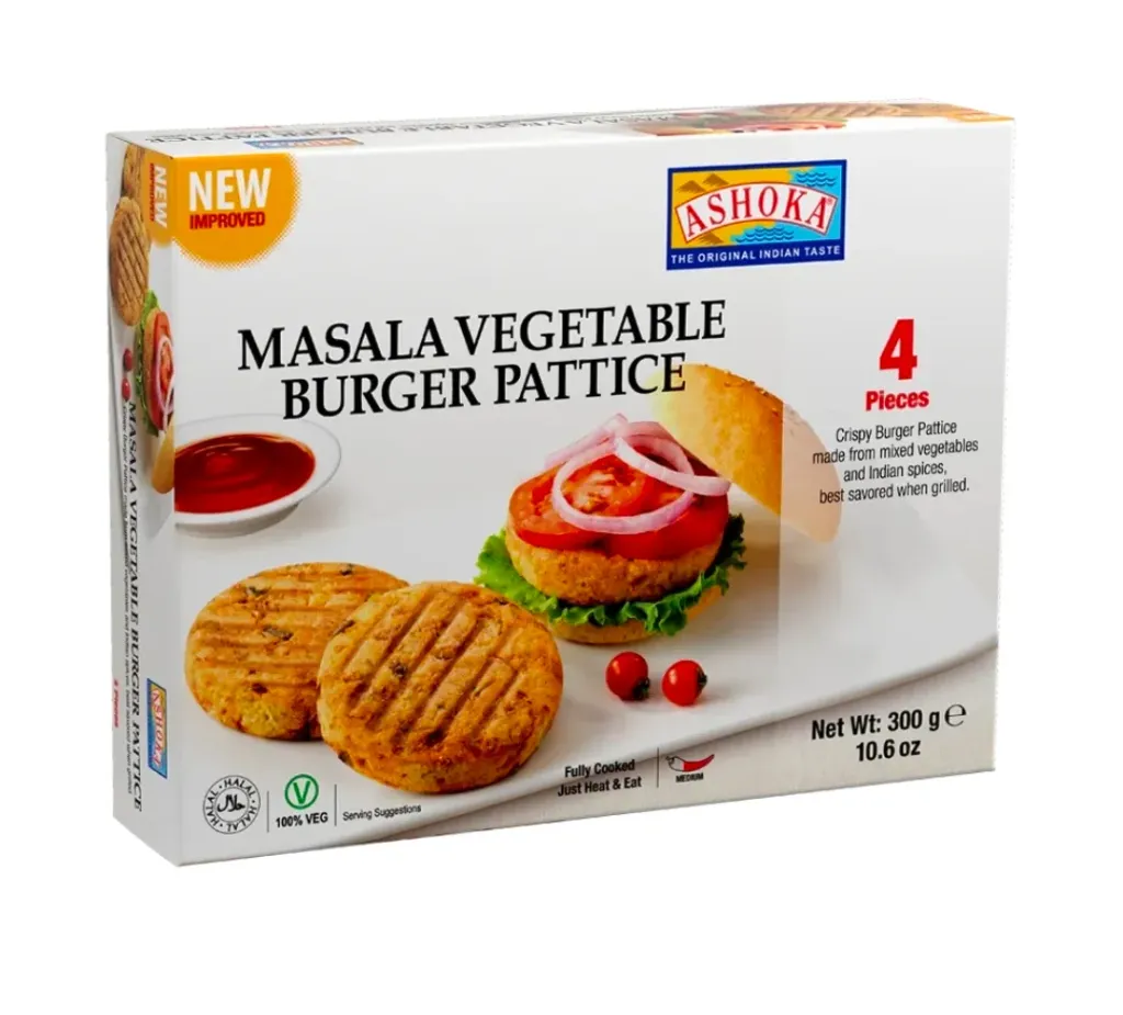 ASHOKA Frozen MASALA VEGETABLE BURGER PATTIES, 300g (4 Pc)