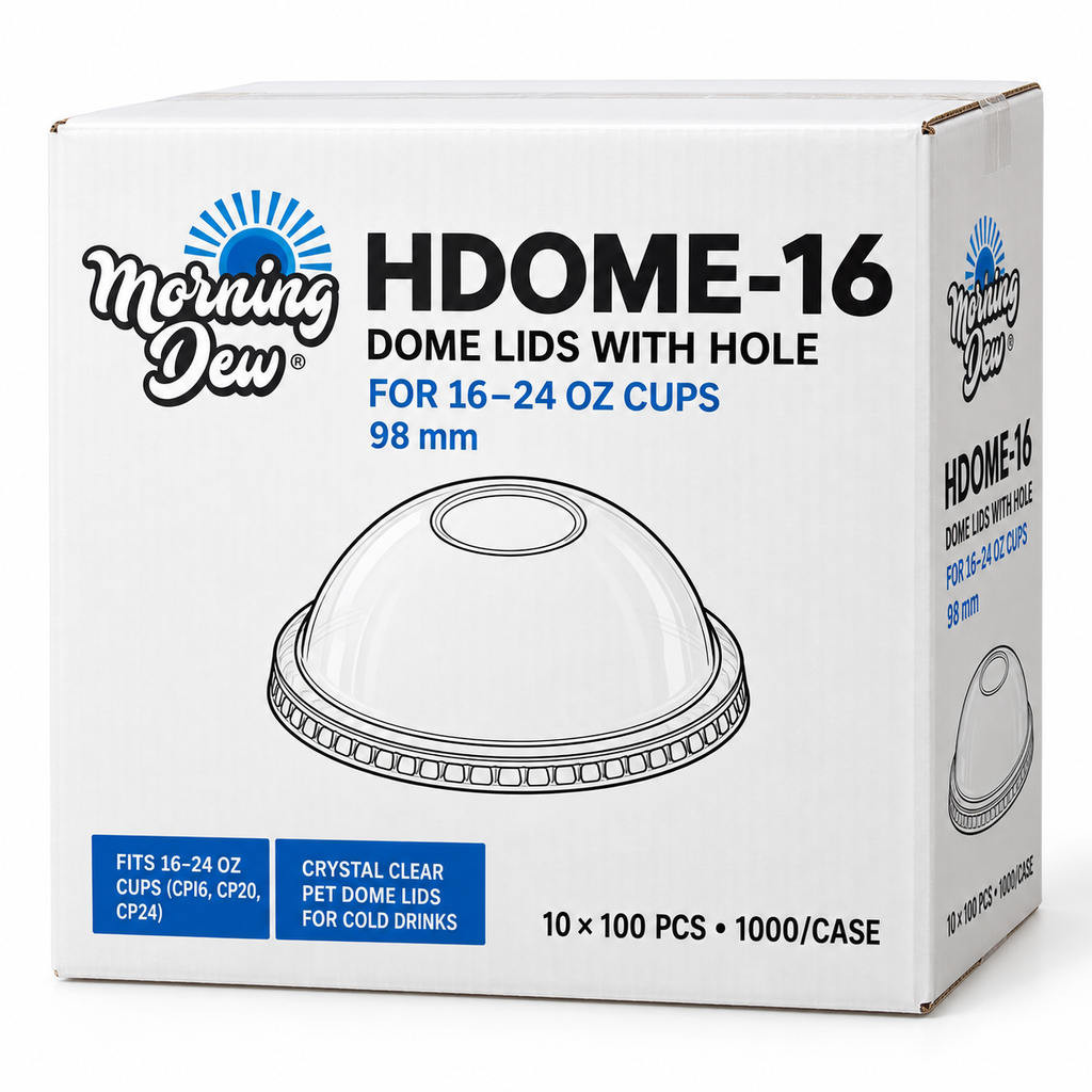 [CUPM092] Morning Dew - HDOME-16- Dome Lids with Hole - For 16oz-24oz Clear PET Cups Only - 98mm - 1000 pcs - Case