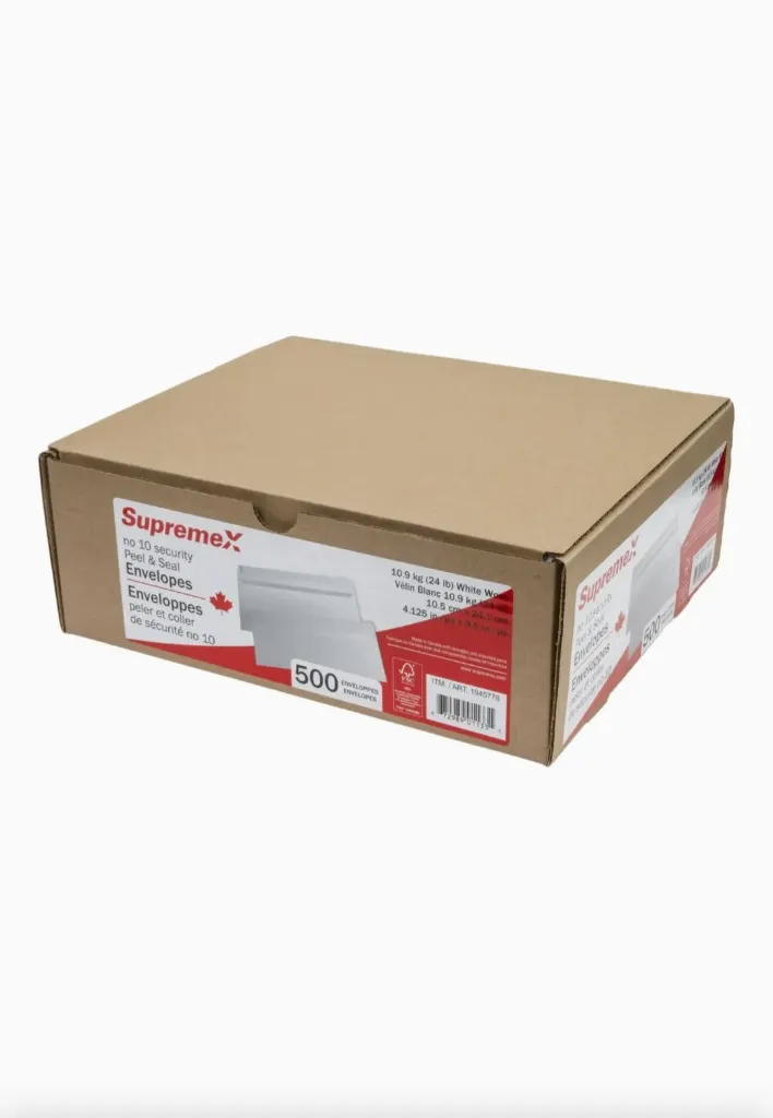 SupremeX No 10 Security Peel & Seal Envelopes, 10.5x24.1 cm, White (500 ct)