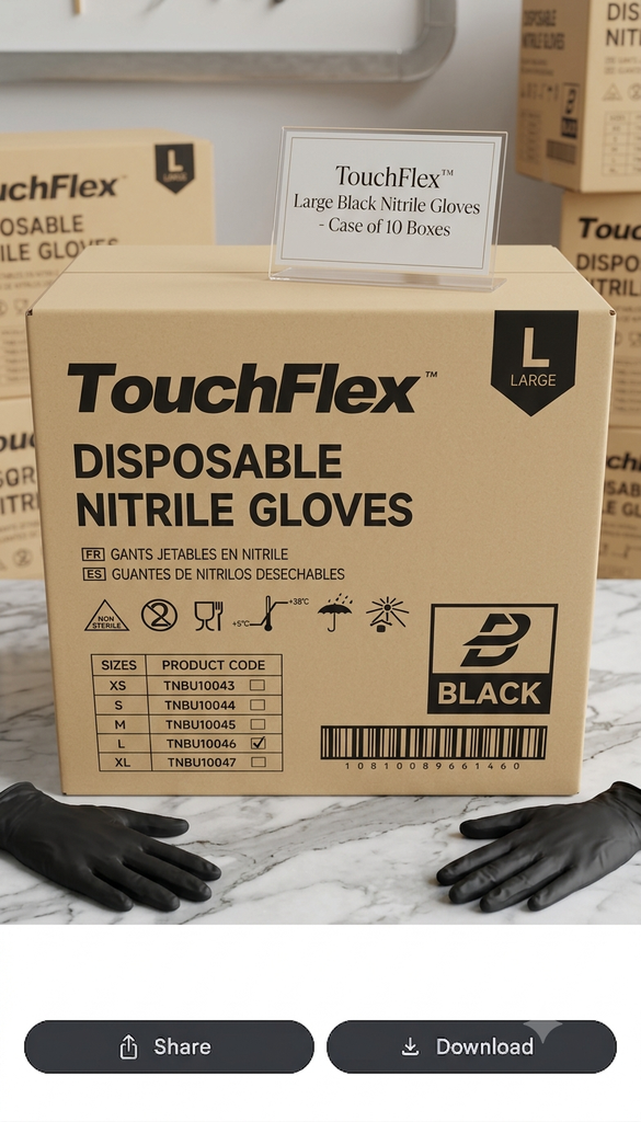 TouchFlex- Nitrile Glove Black - Large- 10x100 case
