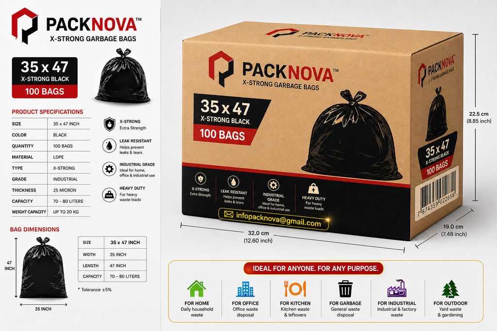 GBG3547 - Packnova Garbage Bag - X-Strong- Black - 35x47- 100 ct