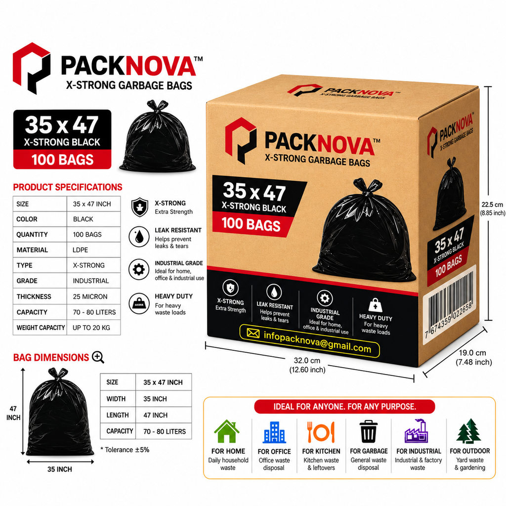 [GBG3547] Packnova - Black Garbage Bags - X-Strong - 35x47- 100 ct - Case