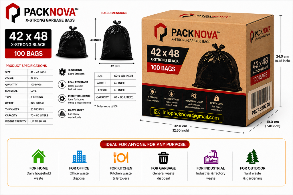 GBG4248 - Packnova Garbage Bag - X-Strong- Black - 42x48 - 100 ct